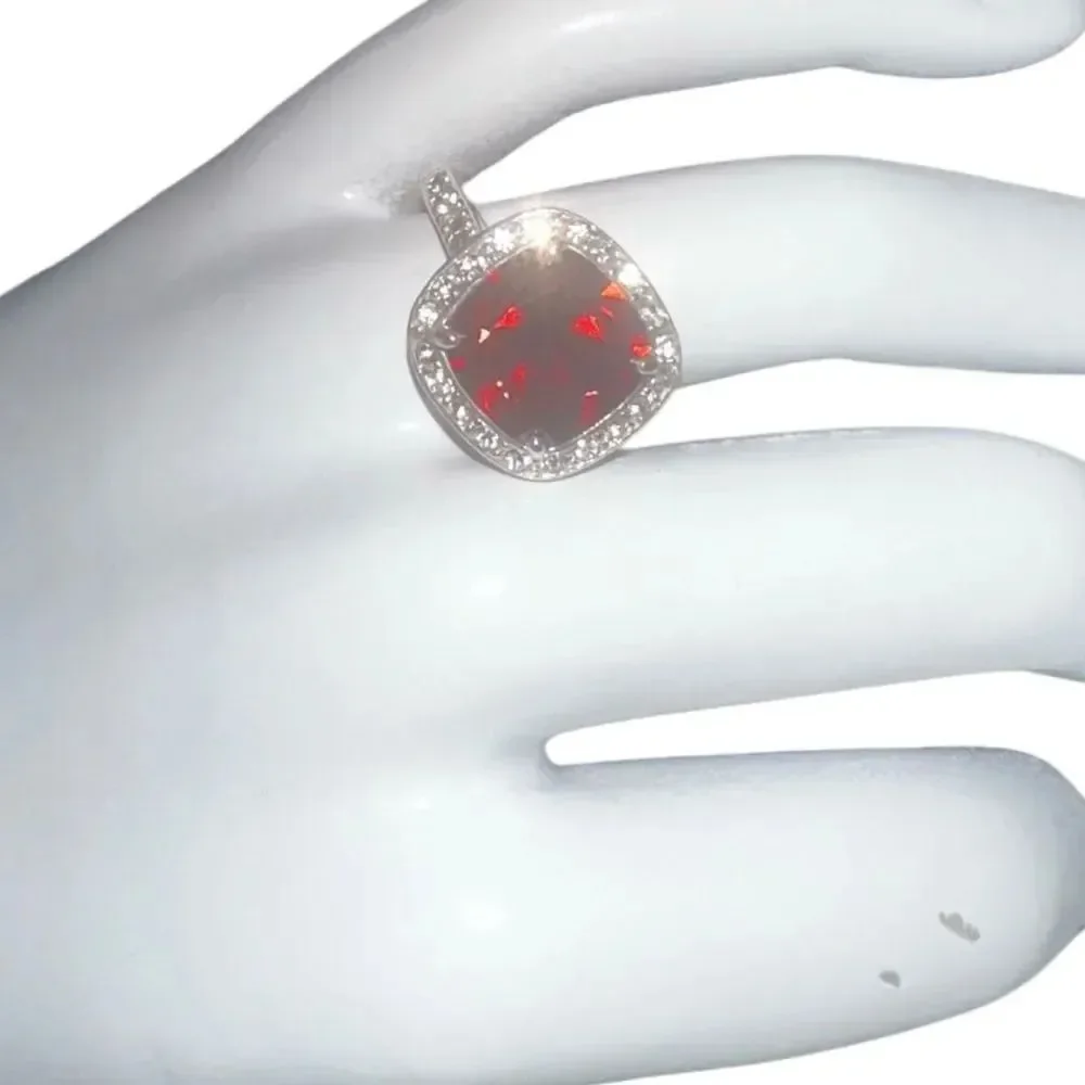 Brand 1886 Avon Silver Tone and Red gemstone Ring. Size 7
